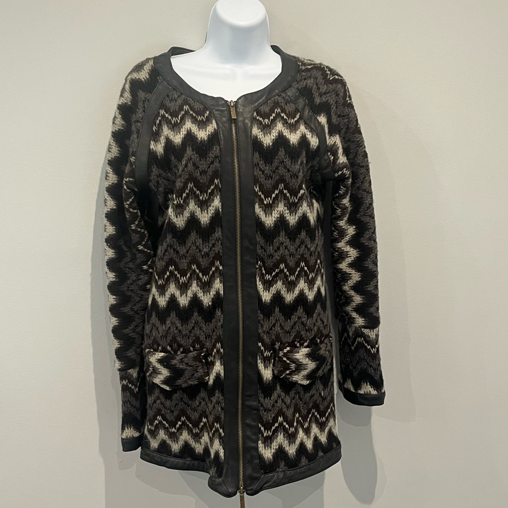 Michael Rodriguez knit chevron jacket with leather details. Size small. Vintage